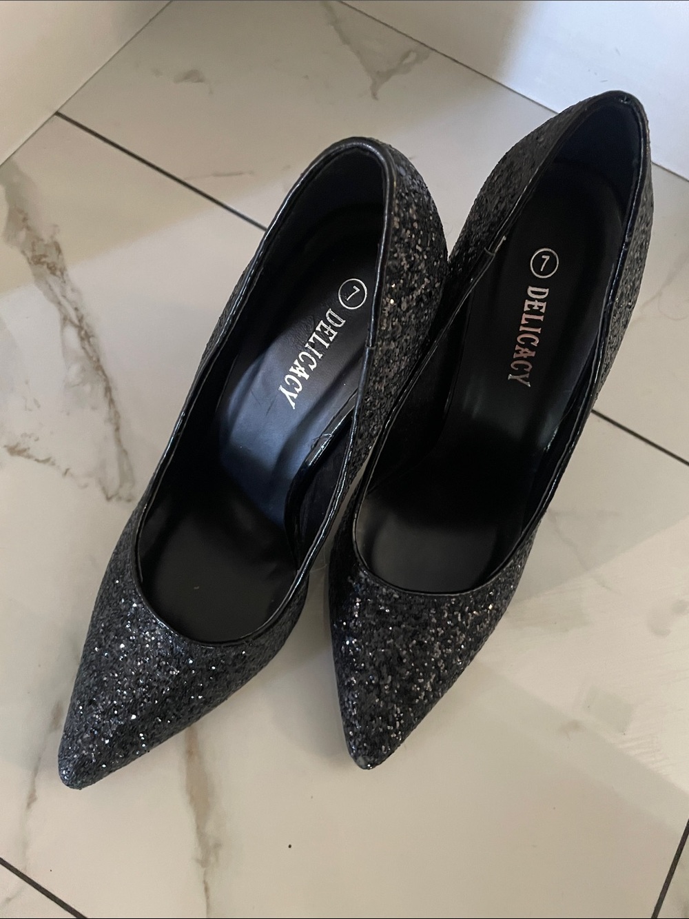 Delicacy Women's Sparkling Black Pointed Toe Heels